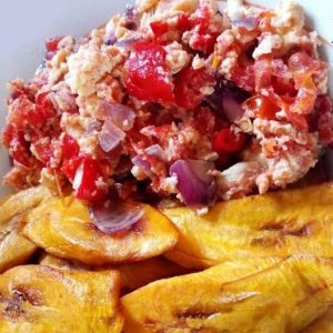 Fried Luxury plantain with egg sauce