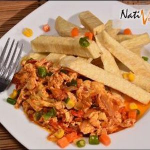 Fried Yam and egg sauce